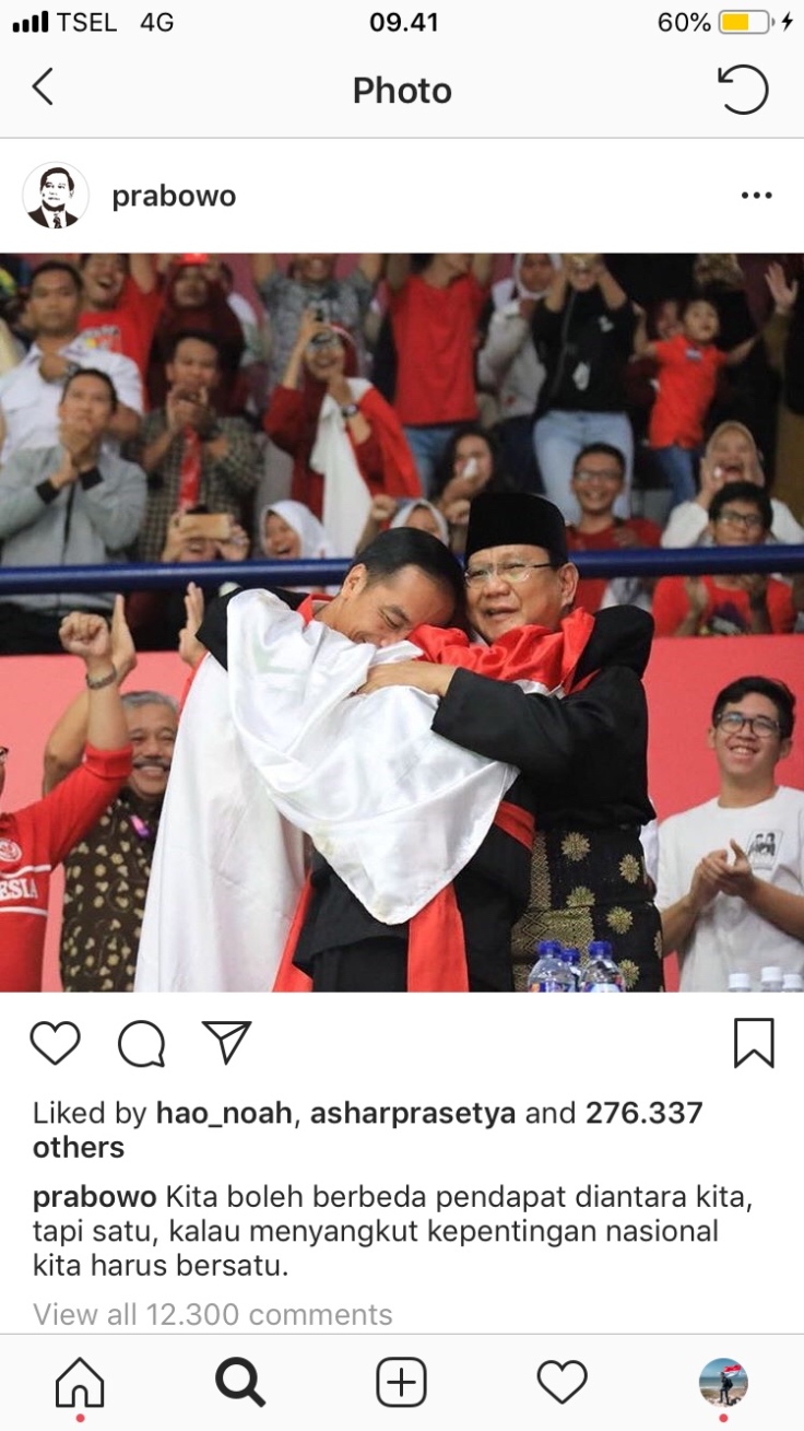 Jokowi Dan Prabowo Berpelukan Pendukungnya Apa Kabar Kadek Gunawan